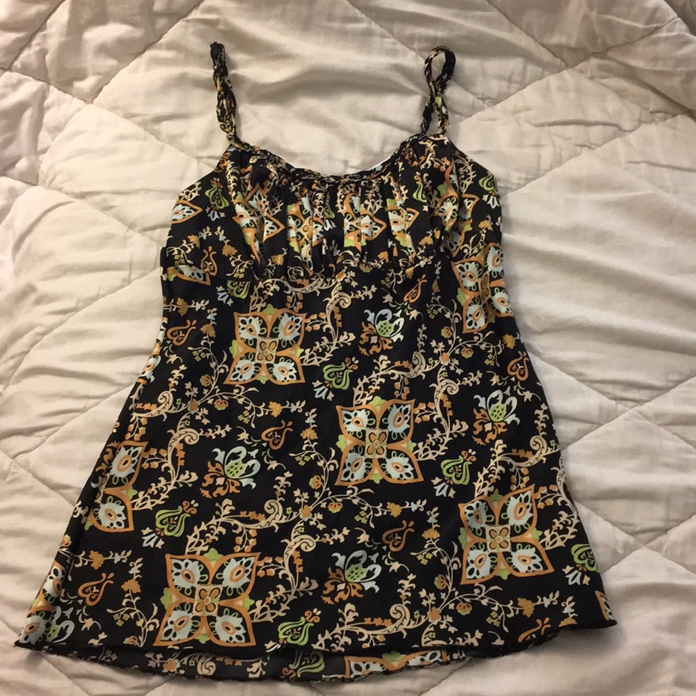 Black Floral Print Silk Camisole